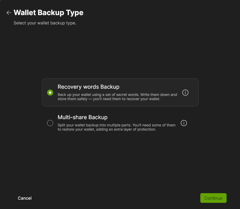 Add Wallet Backup Type