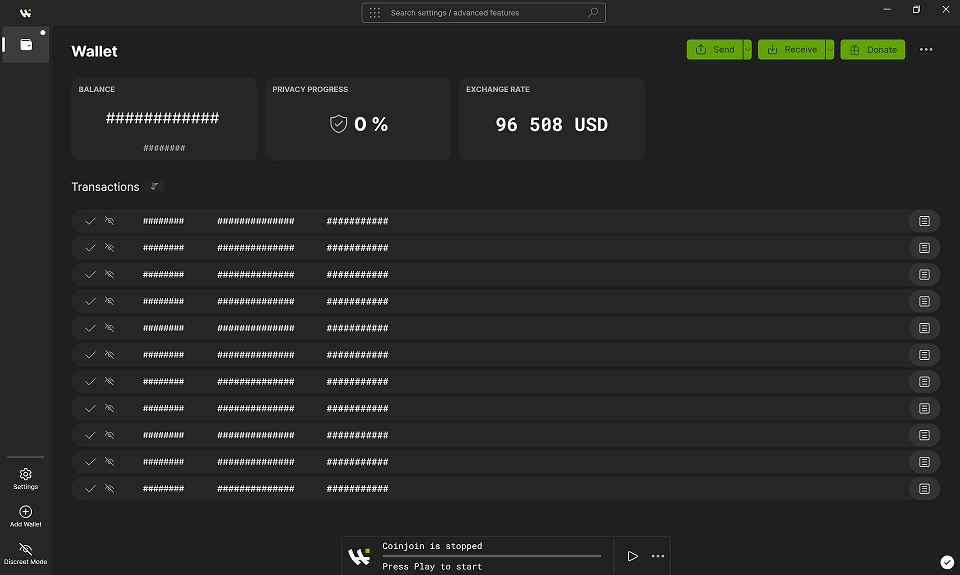 Wasabi Wallet Discreet Mode